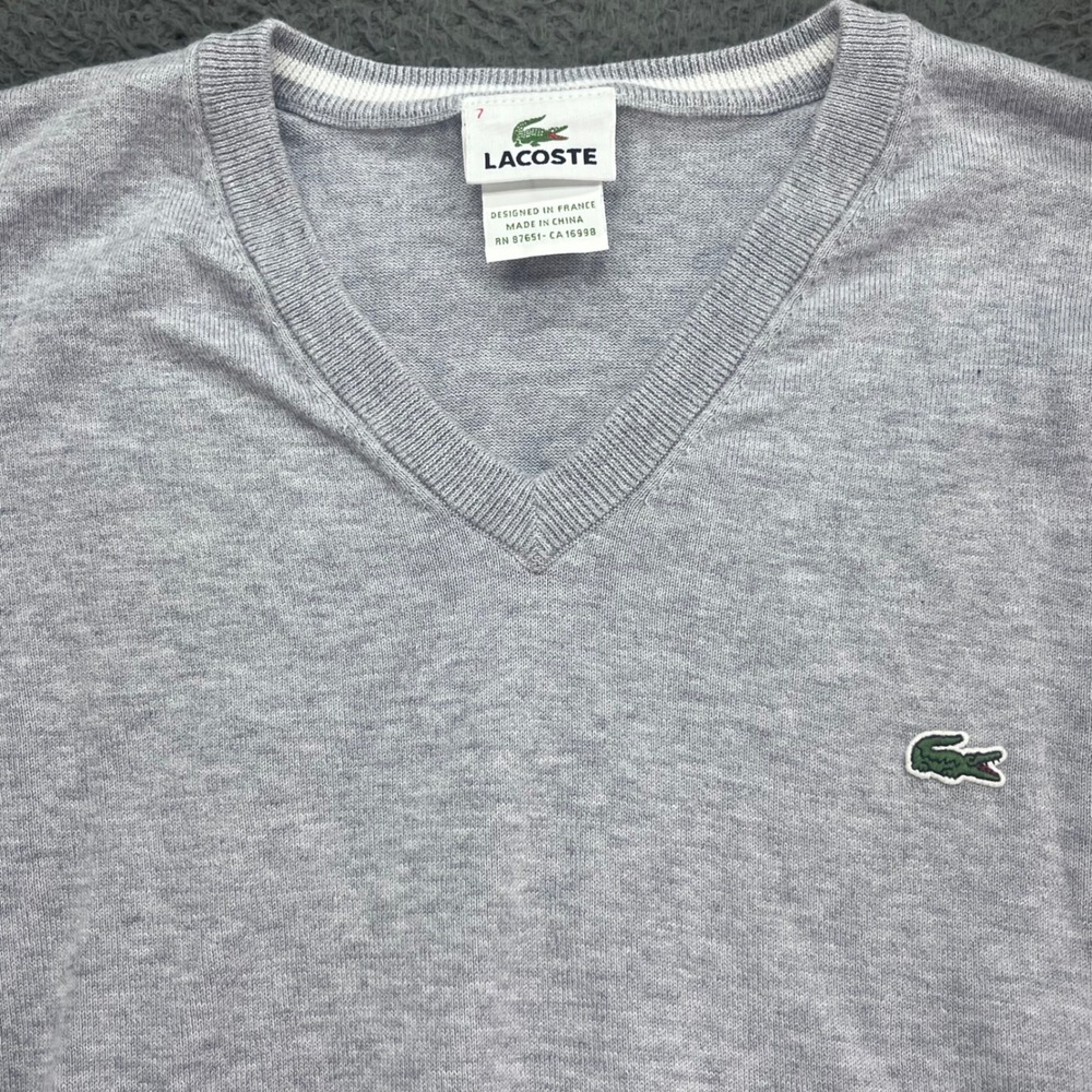 Lacoste Mens V‎ Neck Sweater Gray Long Sleeve Croc Logo Size 7